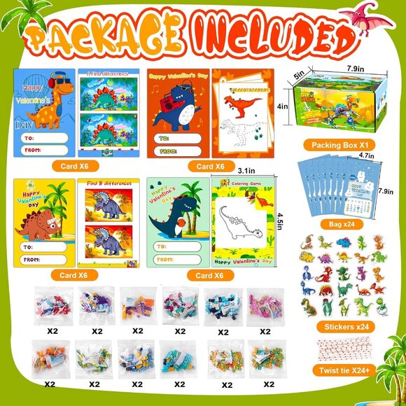 YDP Valentines Day Gifts for Kids - 24Pack Dinosaur Building Blocks with Valenti - Picture 5 of 7
